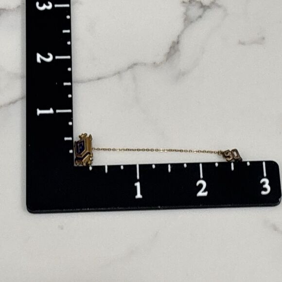 Vintage 1950 School Pin Gold Filled Enamel F Initial - Picture 4 of 10